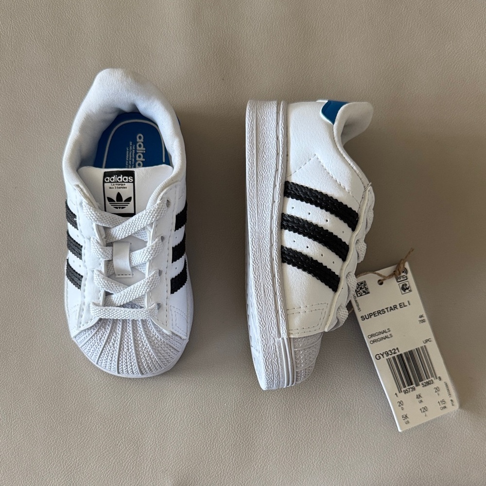 Adidas ortholite Kids Superstar elastic lace White with Black Stripes 5K